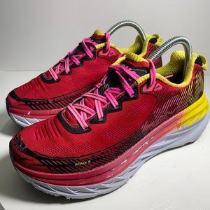 HOKA One Bondi 5 Running Shoes Womens Size 8.5 Red Yellow Runners Sneakers Walk